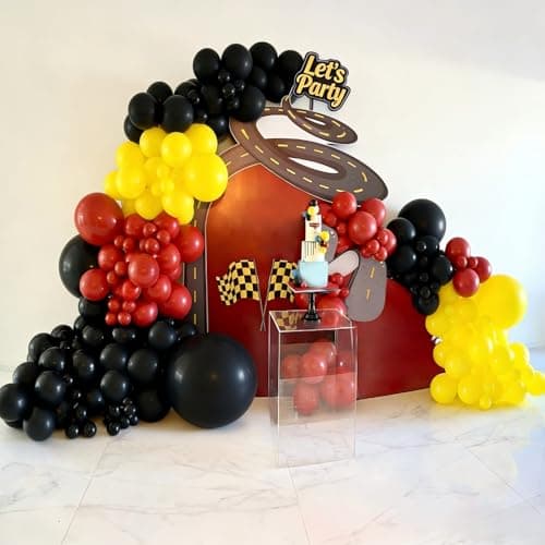 Race Car Balloon Garland Arch Kit 155Pcs Red Black Yellow Latex Balloons for Race Car 2 Fast Theme Birthday Party Decorations view 4