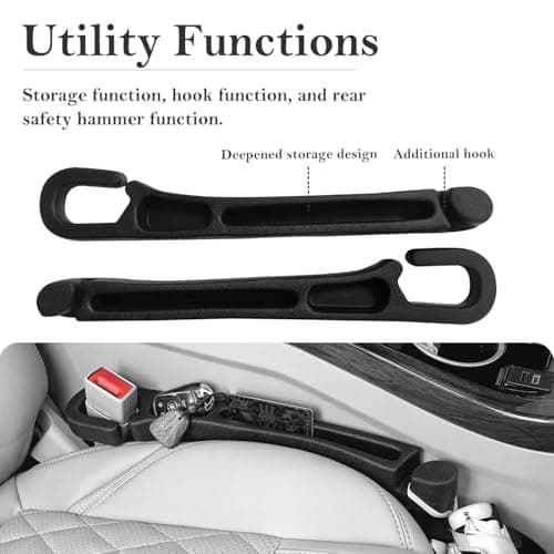 CGYISOL Car Seat Gap Filler 2 Pack with Organizer Hook, Car Seat Gap Plug Fills Gap Between Seat & Console Prevent Small Items & Tools from Falling Seat Side Gap Fits Cars, SUVs, Trucks & Sedans view 2
