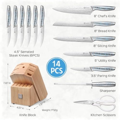 PAUDIN 14-Piece Knife Block Set with Sharpener, Cooking Gifts view 2