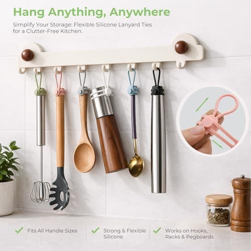 6 PCS Silicone Cable Ties - Reusable Cord Organizer with Hanging Loop, Adjustable Organizer Straps for Cords, Tools, Charger Cable, Kitchen Accessories, Home Office view 2