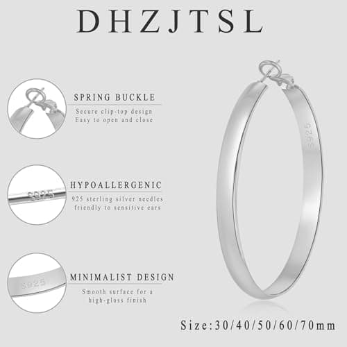DHZJTSL 5mm Wide Gold Hoop Earrings for Women, 14K Gold Plated Big Chunky Hoop Earrings with S925 Sterling Silver Post, Hypoallergenic Lightweight Earrings Jewelry for Women 30/40/50/60/70mm view 2