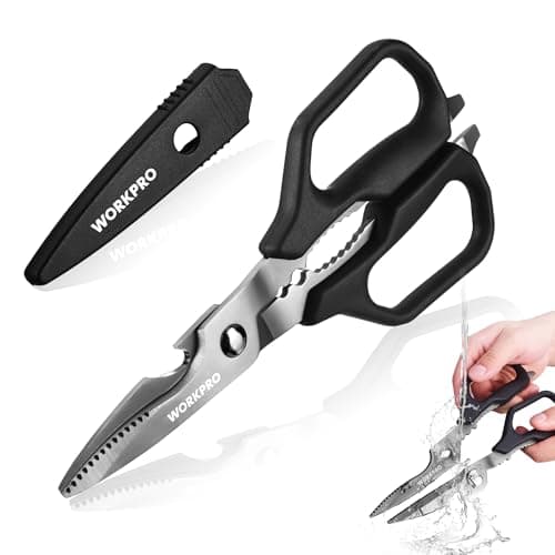 WORKPRO Kitchen Scissors, All Purpose Kitchen Shears with Detachable Stainless Steel Blades, Titanium Coated for Easy Cleaning, Heavy Duty for Meat, Fish, Nuts, Vegetables, Protective Cover Included view 1