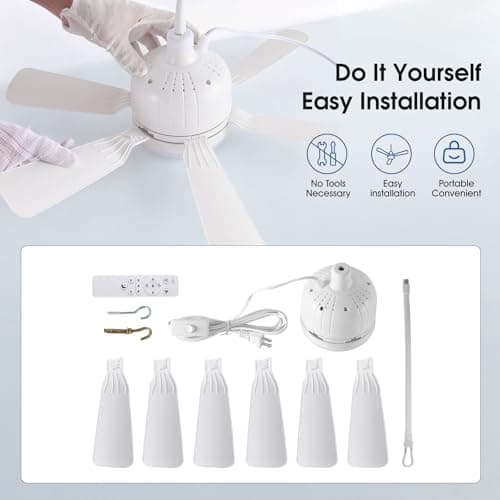 AHAWILL Outdoor Ceiling Fans with Lights,18" Gazebo Fan with Hanging Hook,Plug in Ceiling Fan,3CCT Dimmable,Portable Fan for Patios,Tent,Camping.White view 5