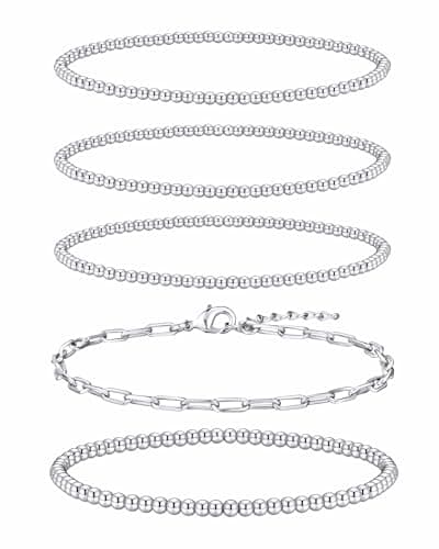 shownee Gold Beaded Bracelet for Women 14K Gold Plated Bracelets Gold Stretch Bead Ball Bracelets Hypoallergenic Stackable Bracelet Set — image 1