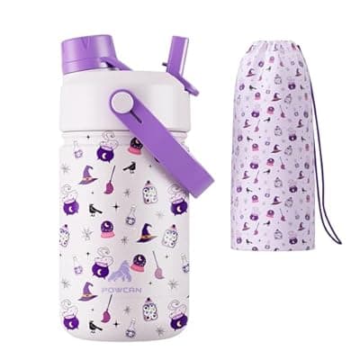 12 oz Kids Insulated Water Bottle: 2-in-1 Straw Spout Lid, Leakproof, BPA-Free, Keep Cold 24H, Fits Car Cupholder, Stainless Steel Cup for School, Holiday, Gift for Girls Daughters (Witching Hour)