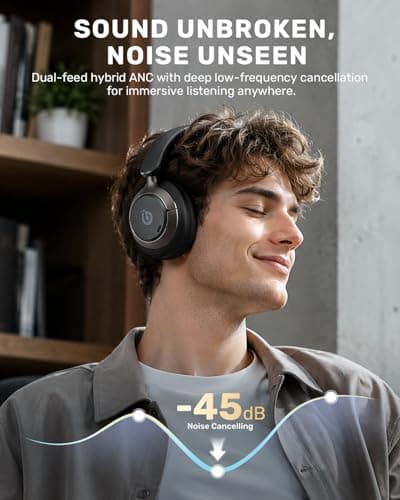 Boean Active Noise Cancelling Headphones, Bluetooth 6.0 Wireless Over Ear Headphones with 360° Spatial Audio, 120H Playtime & 5 ENC Mics, Soft Memory Foam, Transparency Mode for Office Travel view 3