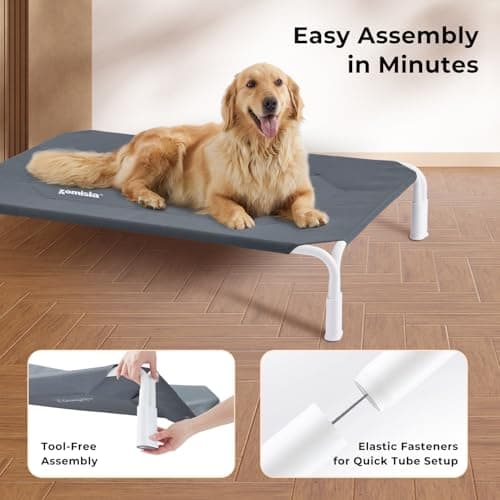 ZOMISIA Elevated Dog Cot Bed Tool-Free Assembly - Outdoor Raised Dog Cooling Bed Frame for Large Pets, Summer Pet Hammock Off Ground with Non-Slip Feet & Waterproof Teslin Mesh, 43x30 Inch view 2