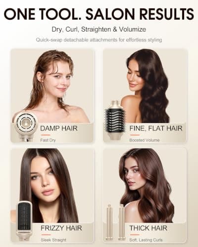 6-in-1 Hot Air Brush & Hair Dryer, 110,000 RPM High-Speed Ionic Blow Dryer | Ionic Auto Curlers, Detachable Tools, 90° Rotating Handle for Fast Drying, Curling, Straightening & Volumizing All Hair Types view 2
