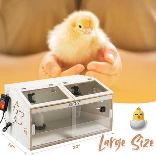 NEWTRY Chicken Brooder Box 32” Intelligent Sliding-Door Chick Brooder with 3 Heating Lamp, 1 Temp Controller, 2 Types of Thermometer Brooder Box up to 35 chicks Quail Birds view 2