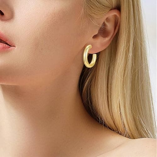 Gold Hoop Earrings for Women, 14K Gold Plated Hoop Earrings Fashion Lightweight Hypoallergenic Gold Earring Jewelry Thanksgiving Themed Earrings, Christmas Party Gift view 6