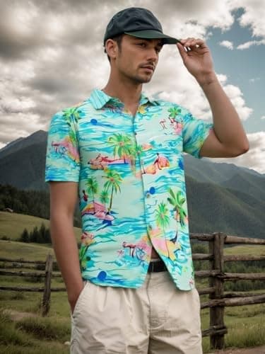 Men's Hawaiian Shirt Funky Blue Beach Printed Tropical Beach Shirt Casual Button Down Short Sleeve Floral Shirts Tops view 4