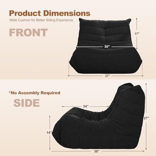 Cansunna Bean Bag Chair Big Sofa Beanbag Chair for Adults Fireside Chair Bean Bag Lounger with Memory Foam Filled for Home,Apartment or Gaming Venue(Black Teddy) view 2