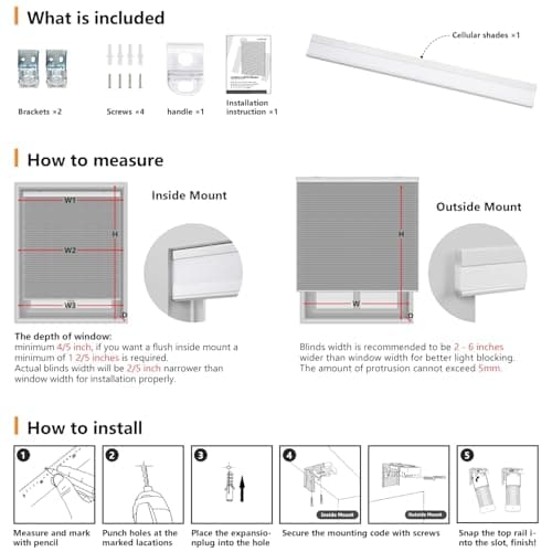 LazBlinds Cordless Cellular Shades, Light Filtering Honeycomb Shades for Home, Thermal Insulation Noise Reduction Blinds for Windows, 24'' W x 64'' H, Grey view 6