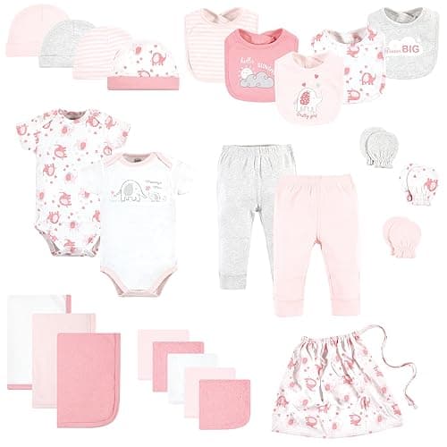 Luvable Friends Unisex Baby Layette Baby Starter Set 25pc, Girl Basic Elephant, 0-6 Months