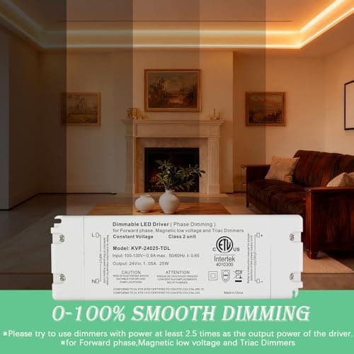 Hanbaak 25W Triac Dimmable LED Driver, 24V Dimmable Power Supply, 100-130VAC to 24VDC Transformer for Low Voltage Lighting Project, Compatible with Lutron Leviton Dimmers view 5