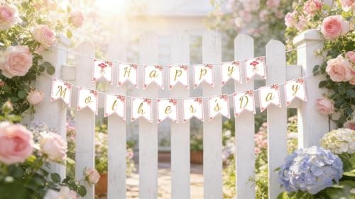 Happy Mother's Day Banner with Floral Design, Gold Glitter Letters, Party Decorations for Home, Porch, Office, Indoor Outdoor Wall Decor (Banner) view 5