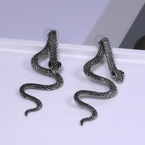 XIUQILAI Goth Snake Earrings Vintage Black/Silver Punk Snake Earring Witch Gothic Stud Halloween Earrings for Women view 6