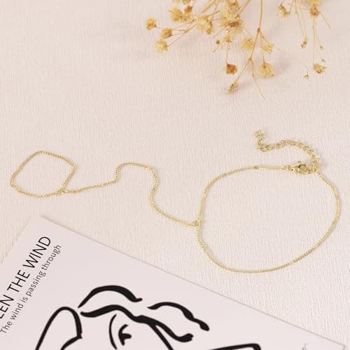 BAYLAY Hand Chain Bracelet, 14K Gold Plated Ring Bracelet Hand Chain Dainty Gold Bracelet for Women Trendy Finger Ring Slave Bracelets Hand Jewelry for Women Summer Beach Boho Gifts Trendy Stuff view 6