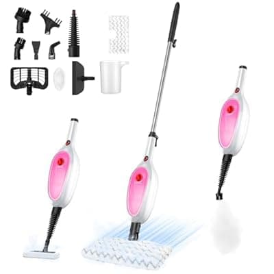 Steam Mop, Detachable Handheld Steam Cleaner with 10-in-1 Multipurpose Accessories, Two-sided Mop, Double Cleaning Area, Multi Surfaces Steamer for Wood Floor, Tile, Window, Clothes, Furniture & Grout