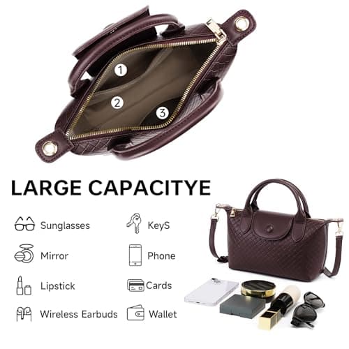 Kiss Sea Woven Leather Handbag for Women, Small Lightweight Dumpling Satchel with Top Handle Fashion Crossbody Purse view 5