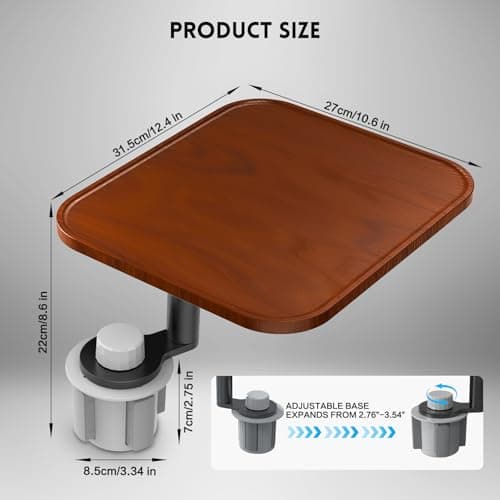 360° Rotation Car Desk for Laptop, Height-Adjustable Cup Holder Table, Wooden Car Food Tray & Laptop Mount Compatible with Tesla Model Y/3/S, Ford F150/Explorer/Maverick & Most Vehicles (Warm Walnut) view 2