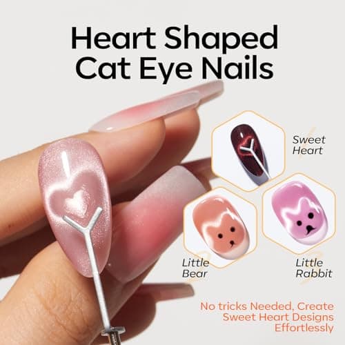 modelones Cat Eye Magnet Set, Heart Nail Art Tool Strong Magnetic Pen Double Head Round Magnets Stick Wand Diverse French Moon Floral Circle Cateye Effect DIY Professional Manicure Gift for Women view 2
