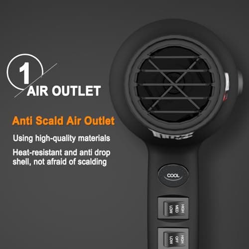 Blow Dryer - JINRI 1875W Diffuser Hair Dryer for Salon & Personal Use – Powerful, Fast Drying with Diffuser, Comb & Nozzle for Women & Men, with ALCI Safety Plug, Black view 4