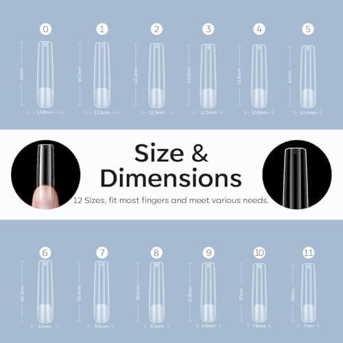 Modelones Long Square XXL Fake Nail Tips - 504Pcs Gel Tips Pre-shaped Half Matte Full Cover Clear Acrylic Gel Kit False Press on Nails for Extension DIY Salon 12Sizes view 5