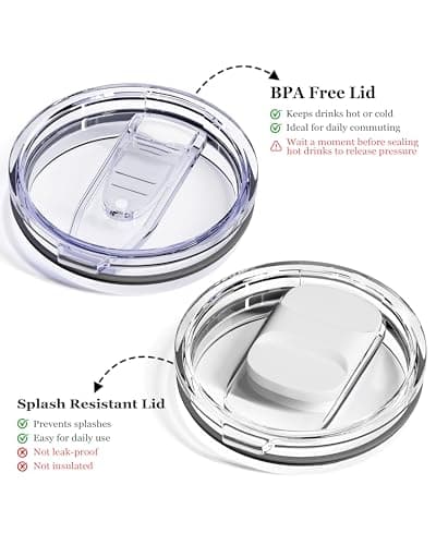 avodvo 12oz Insulated Coffee Mug with Lid – Includes Two Lids, Stainless Steel Coffee Travel Mug with Handle, Double Wall Vacuum Insulated Camping Mug for Home, Office & Outdoor, White view 4