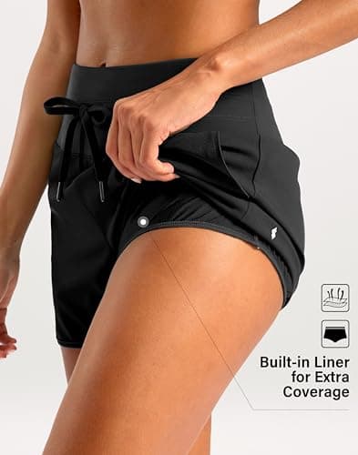 Soothfeel Women's Athletic Running Workout Shorts with Zipper Pockets 3" view 3