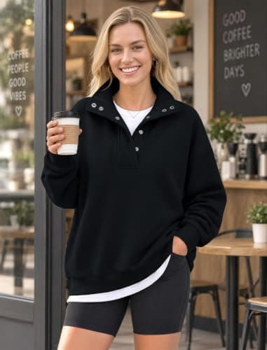 DLOODA Sweatshirts for Women Henley Mock Neck Pullover Tops 2026 Outfits view 3