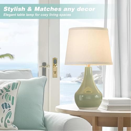 Seealle Modern Green Table Lamps Set of 2 - Bedside Lamps for Night Stands, 19.4" Bedroom Lamps for Living Room Sage Green Lamps with Rocker Switch view 3