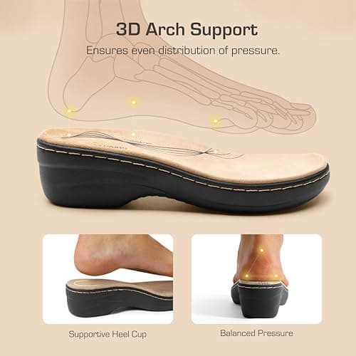 DREAM PAIRS Women Arch Support Slide Sandals Adjustable Straps Slip On Wedge Sandals Casual Comfort Lightweight Flat Slides view 3