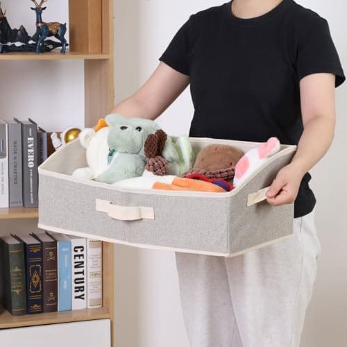 Jumpress 2 Pack Dog Toy Basket, Collapsible Cat Dog Toy Bin with Handles, Fabric Trapezoid Dog Toy Box Storage for Pet Dog Toys,Blankets,Clothes and Accessories (Ecru) view 2