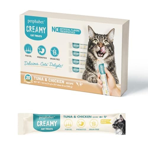 PETPHABET Lickable Cat Treats Squeeze, Creamy Puree Squeezable Wet Kitten Treats, Tuna & Chicken Recipe 20 Tubes, Paste Snacks for Skin & Coat Health, Digestive Care, High Protein, Grain Free — image 1