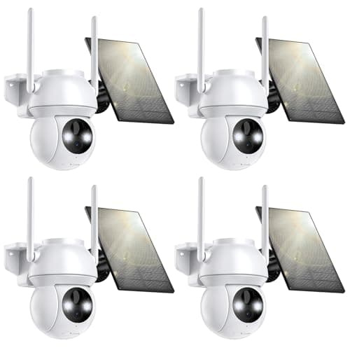 Solar Security Camera Wireless Outdoor, 2K HD Color Night Vision Home Security Camera System with 360° View Battery Powered Spotlight & Siren WiFi Camera Outdoor Motion Sensor and 2-Way Audio 4 Pack