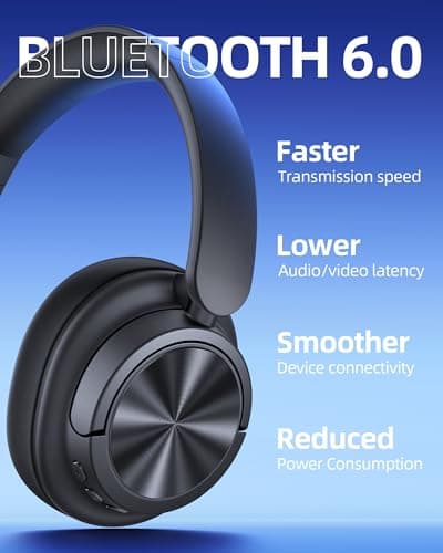 Hybrid Active Noise Cancelling Headphones 120H Playtime Wireless Headphones Bluetooth 6.0 Over Ear Headphones with 6 ENC HD Call Mic, Hi-Res 360° Spatial Audio ANC Headphone for Travel Workout Black view 5