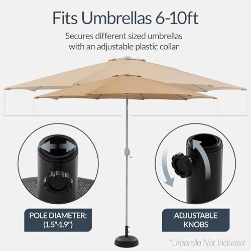 Best Choice Products Fillable Umbrella Base Stand Round Dome Plastic Patio Umbrella Base Stand, Pole Holder for Outdoor, Lawn w/ 55lbs Weight Capacity, Adjustment Knob - Black view 4