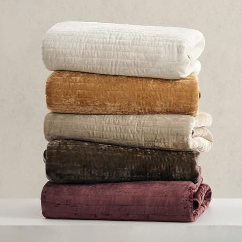 EVERGRACE Velvet Quilt Set King Size, Luxurious Soft Striped Channel Bedding Set, Lightweight Velvet Comforter for All Season, Oversized Bedspread Coverlet with 2 Matching Shams, Walnut Brown view 6