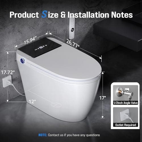 Electric Smart Toilet with Bidet Built-In & Tank, No Water Pressure Limit, Modern Design with Foam Shield, Foot Sensor & Auto Flush, Elongated One Piece, Heated Seat, Warm Air Dryer, 1000g MaP Flush view 2