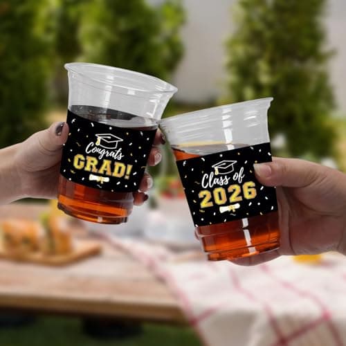 50Pcs 16oz Graduation Cups 2026 Black Disposable Plastic Cups Graduation Party Supplies Class of 2026 Decorations Graduation Party Decorations Festivities Grad Tableware Congrats Grad Party Supplies view 3