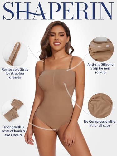 SHAPERIN Strapless Bodysuit with Bras Tummy Control Shapewear Shaper Tube Tops Body Suit One Piece Leotard view 2
