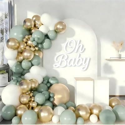 Spring Balloon Garland Arch Kit 160Pcs Sage Green White and Gold Latex Balloons for Baby in Bloom Baby Shower Woodland Jungle Safari Wedding Birthday Party Decoration