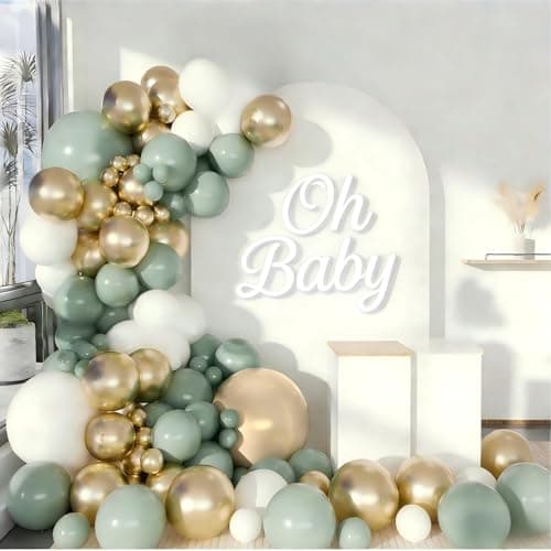 Spring Balloon Garland Arch Kit 160Pcs Sage Green White and Gold Latex Balloons for Baby in Bloom Baby Shower Woodland Jungle Safari Wedding Birthday Party Decoration — image 1