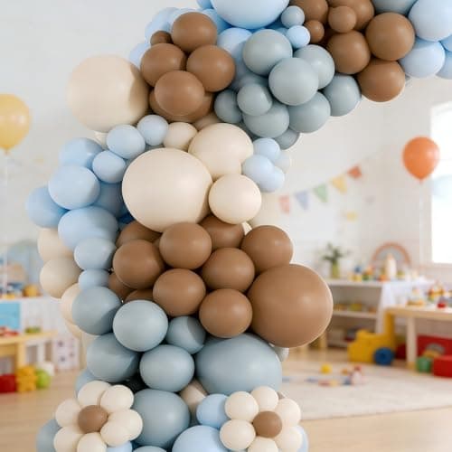 160Pcs Dusty Blue and Brown Balloon Garland Arch Kit Brown White Light Blue Balloons Balloons for Bear Baby Shower Gender Reveal Birthday Party Decorations view 5