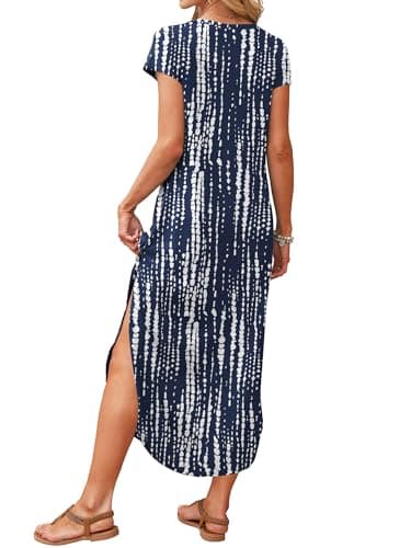 RUMIA Summer Casual Maxi Dresses for Women- Women's V Neck Cap Sleeve Long Sundress with Pockets Beach Vacation view 4