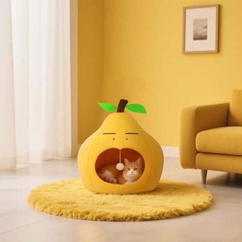 MOYMO Cute Cat Beds for Indoor Cats, Small Dog Beds, Soft Washable Pet Beds for Kitten and Puppy, Funny Pear Cat Cave, 19 Inches view 2