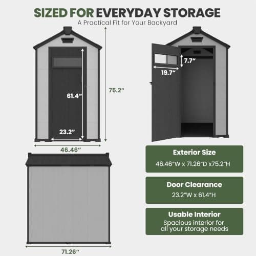 MNLR 4x6 FT Resin Outdoor Storage Shed with Floor & Door Window view 2