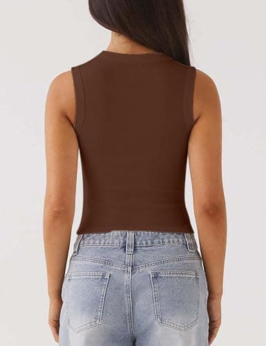 Relety Womens Crop Tank Tops Going Out Button Down Vest Seamless Ribbed Trendy Shirts Cute Sleeveless Summer Spring Y2K Cami view 6