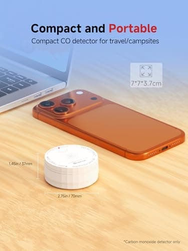 HEIMAN Smart Carbon Monoxide Detector, Wi-Fi Nano CO Alarm, UL 2034 5th Certified, Real-Time App Notifications, Battery Powered, Test-Reset Button, 10-Year Figaro Sensor, Portable for Trave view 5